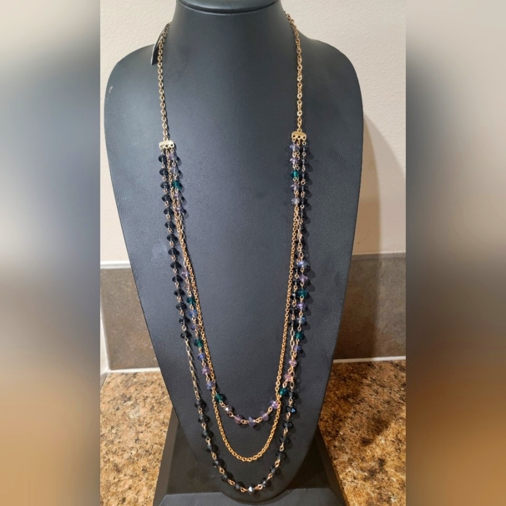 Carol Dauplaise Faceted Multi Color Bead Triple Strand Long Necklace